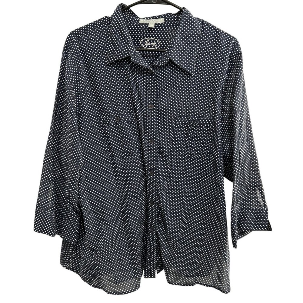 Foxcroft Womens Wrinkle-Free Navy Polka Dot Button-Up Shirt Size 20W